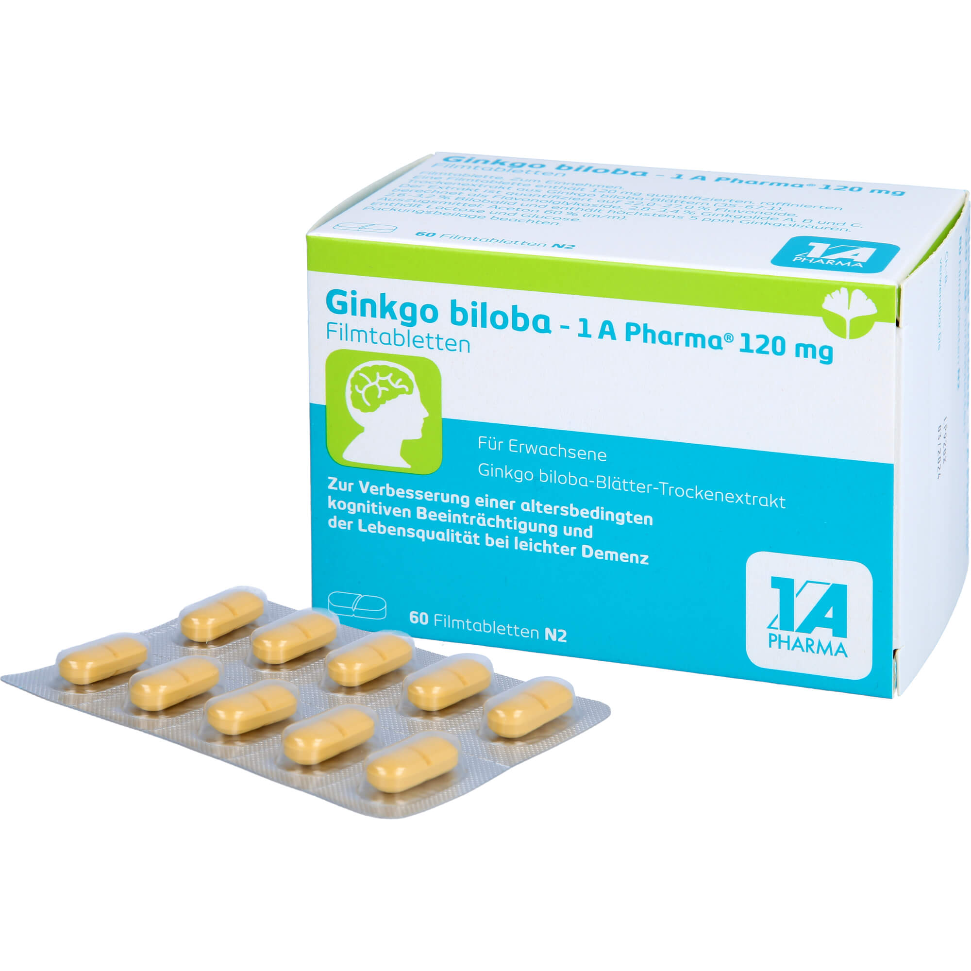 1 A Pharma Ginkgo biloba 120 mg Filmtabletten zur Verbesserung einer altersbedingten kognitiven Beeinträchtigung und bei leichter Demenz, 60 St. Tabletten – Bild 2