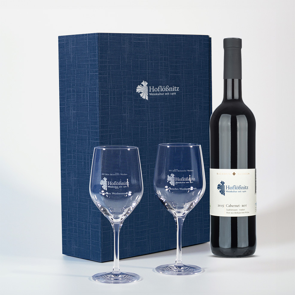 1er Bio-Wein Präsent Cabernet · Rot und Gläser