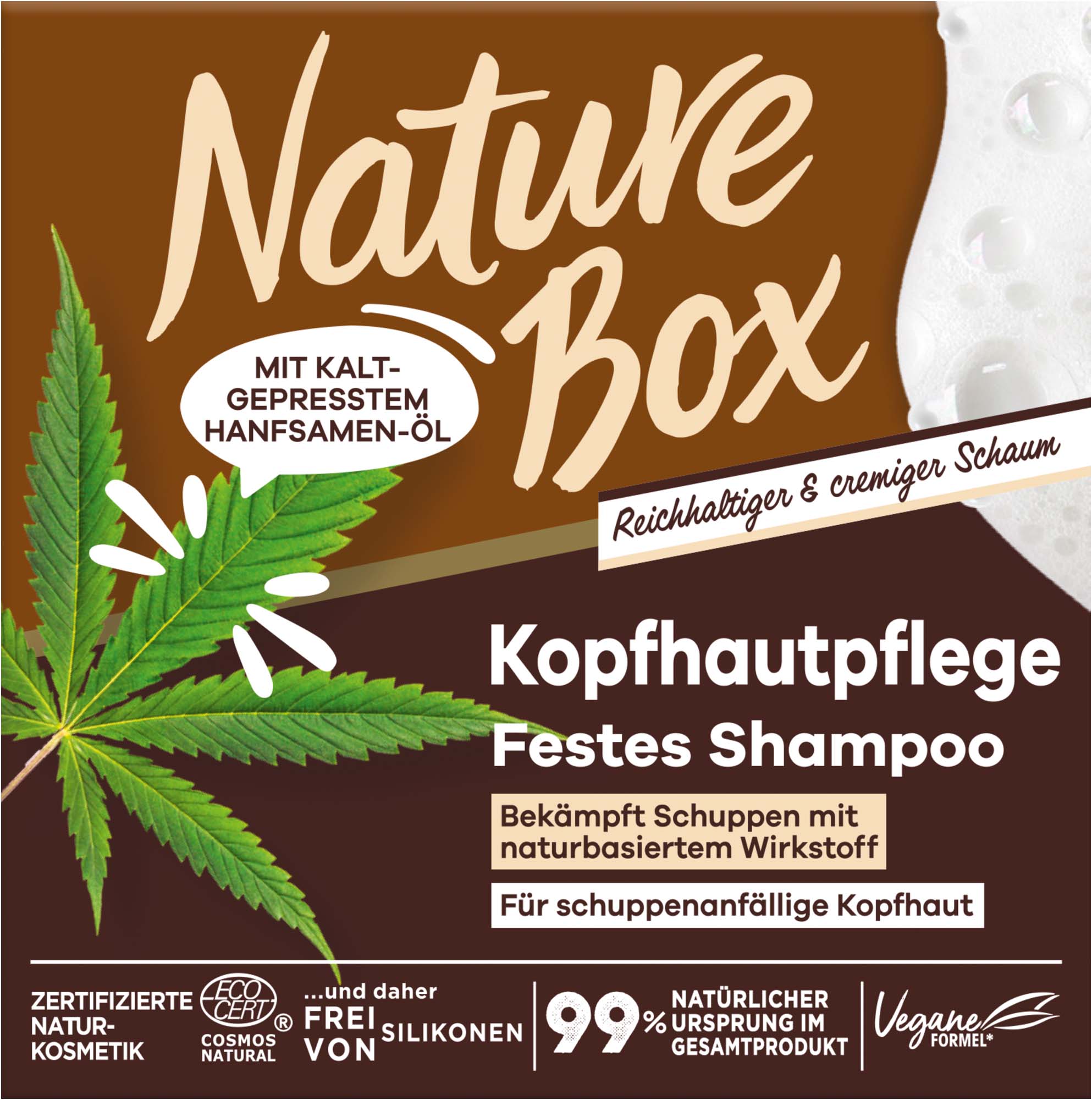 Nature Box Festes Shampoo Kopfhautpflege Hanfsamen-Öl 85g