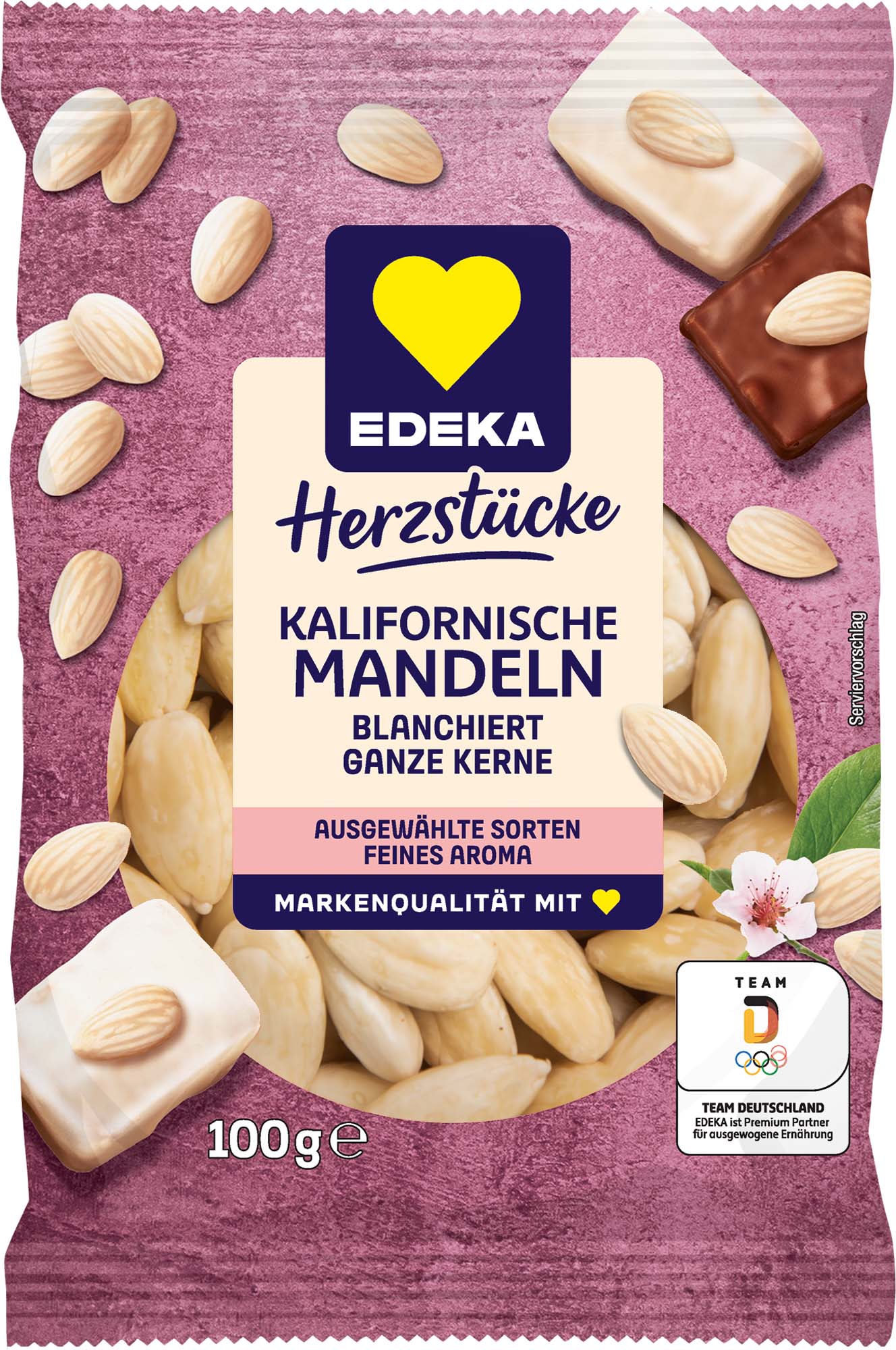 EDEKA Herzstücke Kalifornische Mandeln blanchiert ganze Kerne 100g