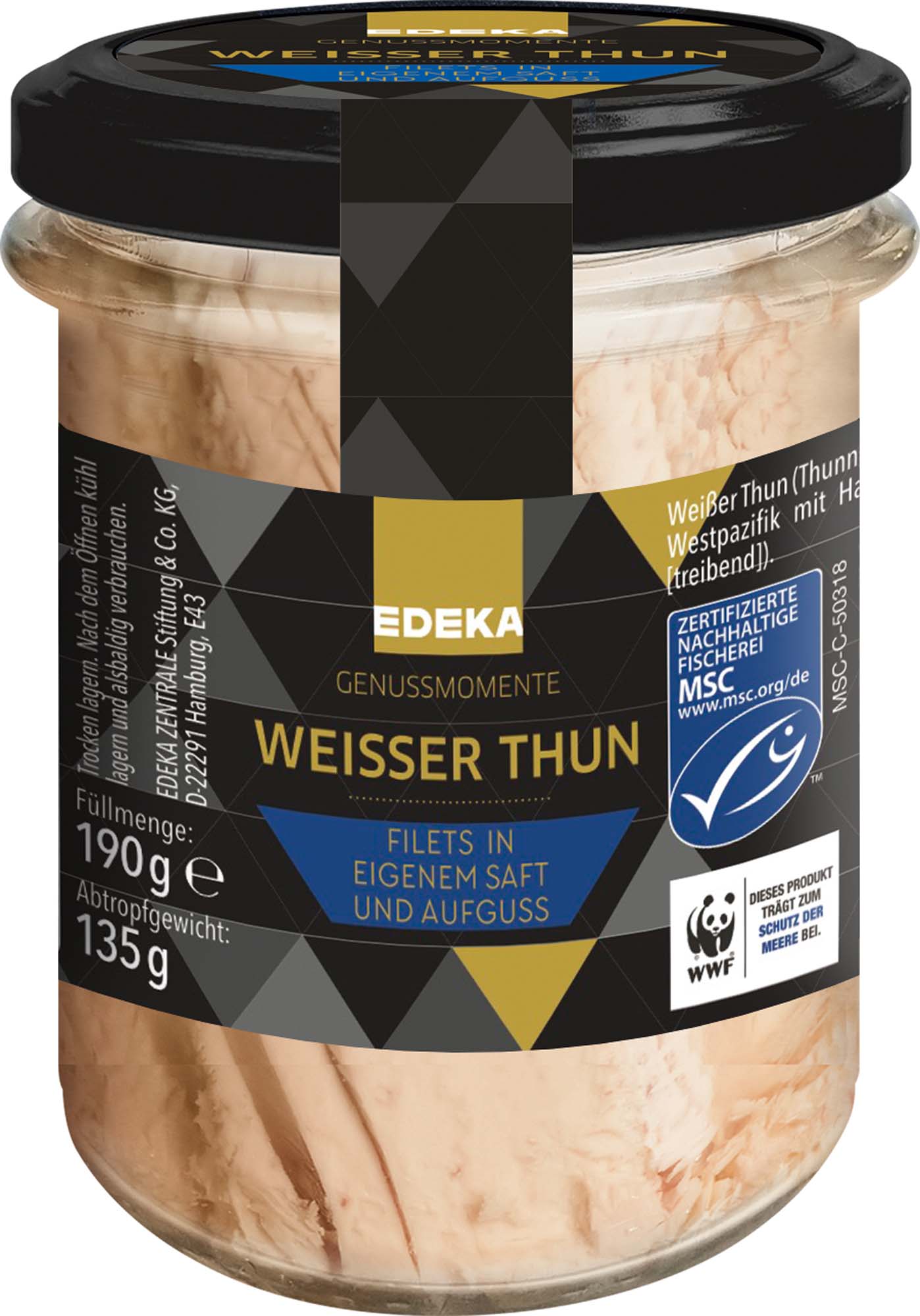 EDEKA Genussmomente Weißer Thun Filets in eigenem Saft und Aufguss 190g