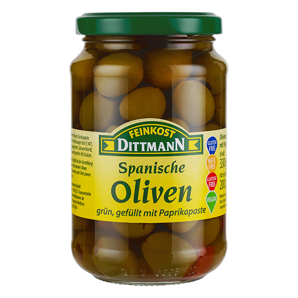 Feinkost Dittmann Oliven grün gefüllt mit Paprikapaste 200g – Bild 2