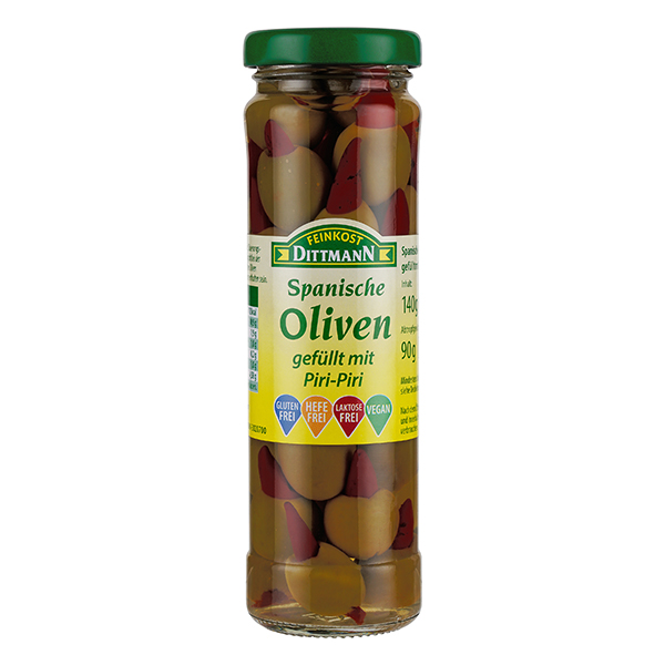 Feinkost Dittmann Oliven grün gefüllt mit Piri-Piri 90g – Bild 2
