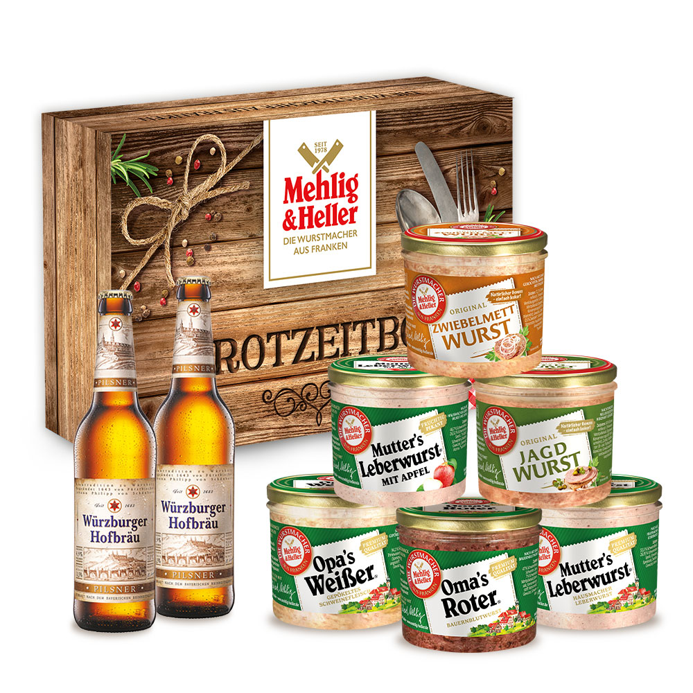 6er-Brotzeitbox 250g Glas mit Bier