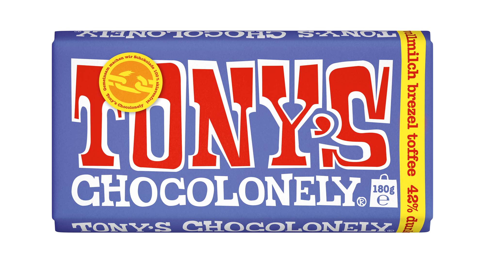 Tony’s Chocolonely Dunkle Vollmilchschokolade 42% Brezel Toffee 180g